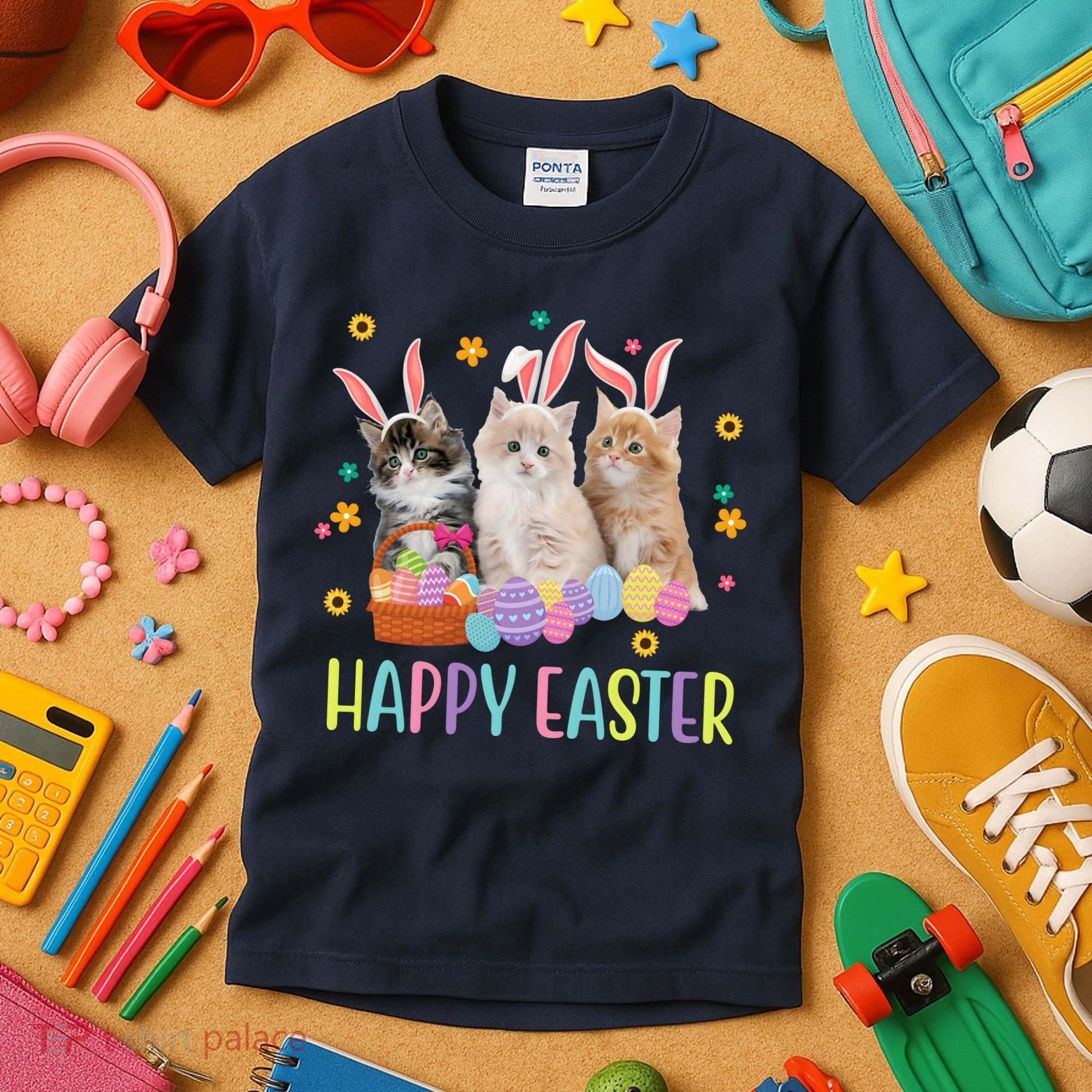 Happy Easter Cute Cat Lover Holiday Kids T-Shirt