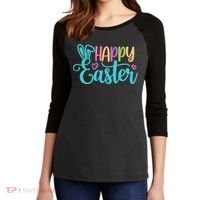 Happy Easter Cute Holiday Women's Tri-Blend 3/4-Sleeve Raglan Shirt thumb 2