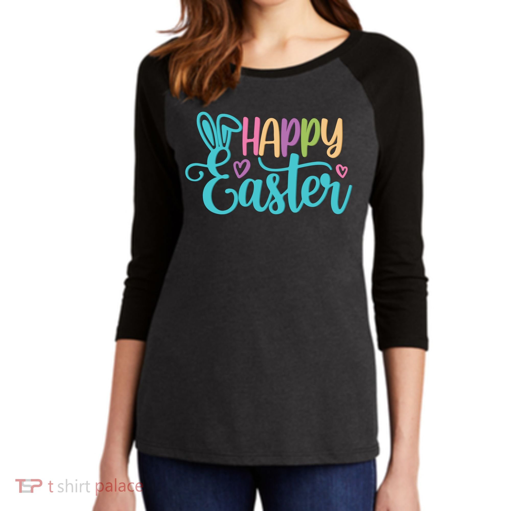 Happy Easter Cute Holiday Women's Tri-Blend 3/4-Sleeve Raglan Shirt