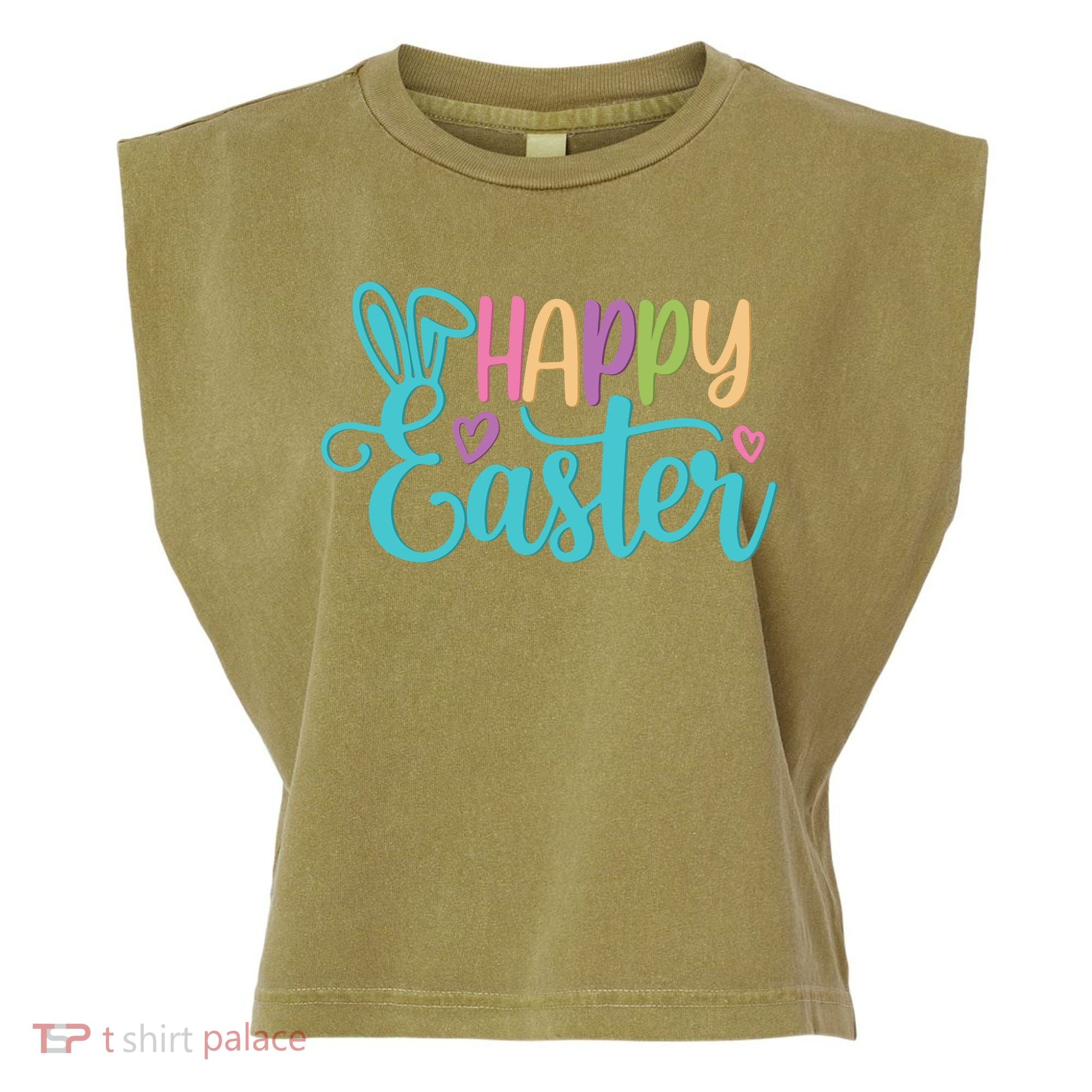 Happy Easter Cute Holiday Garment-Dyed Women's Muscle Tee