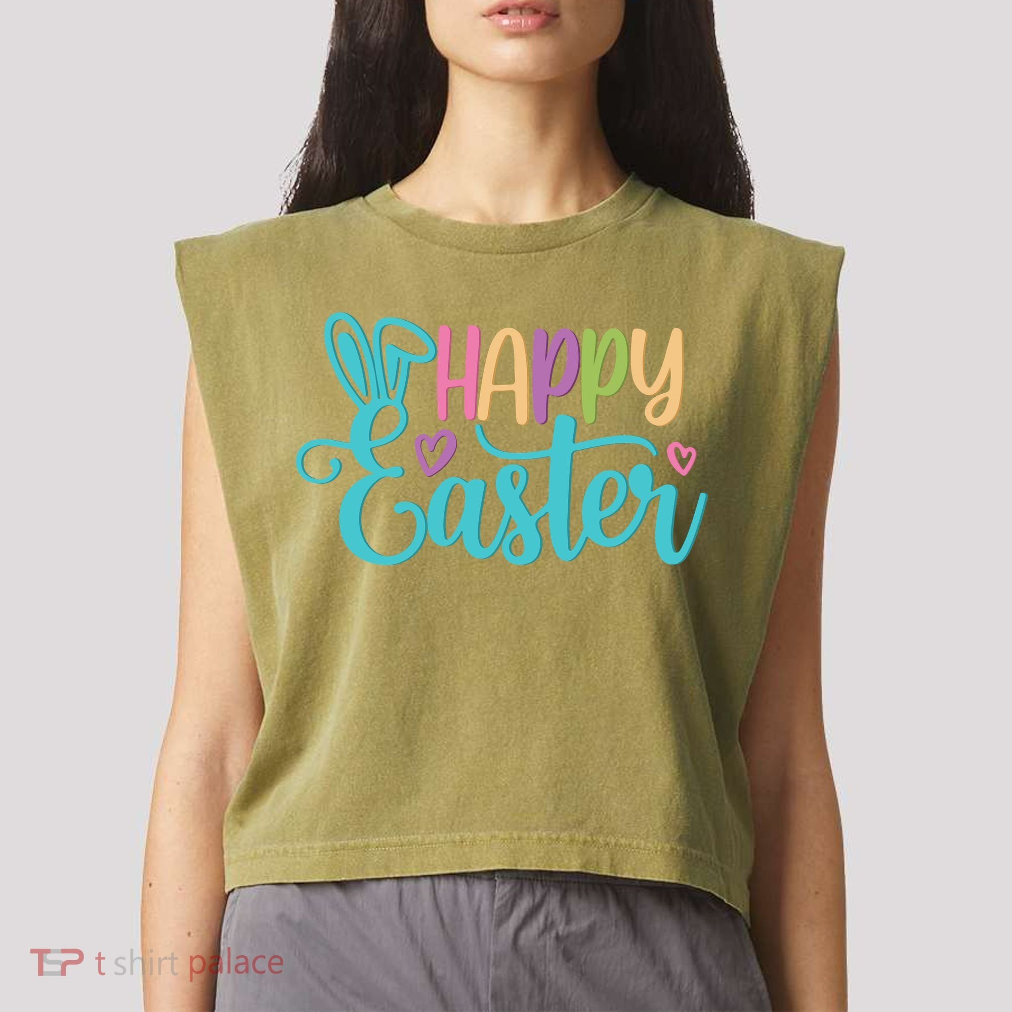 Happy Easter Cute Holiday Garment-Dyed Women's Muscle Tee