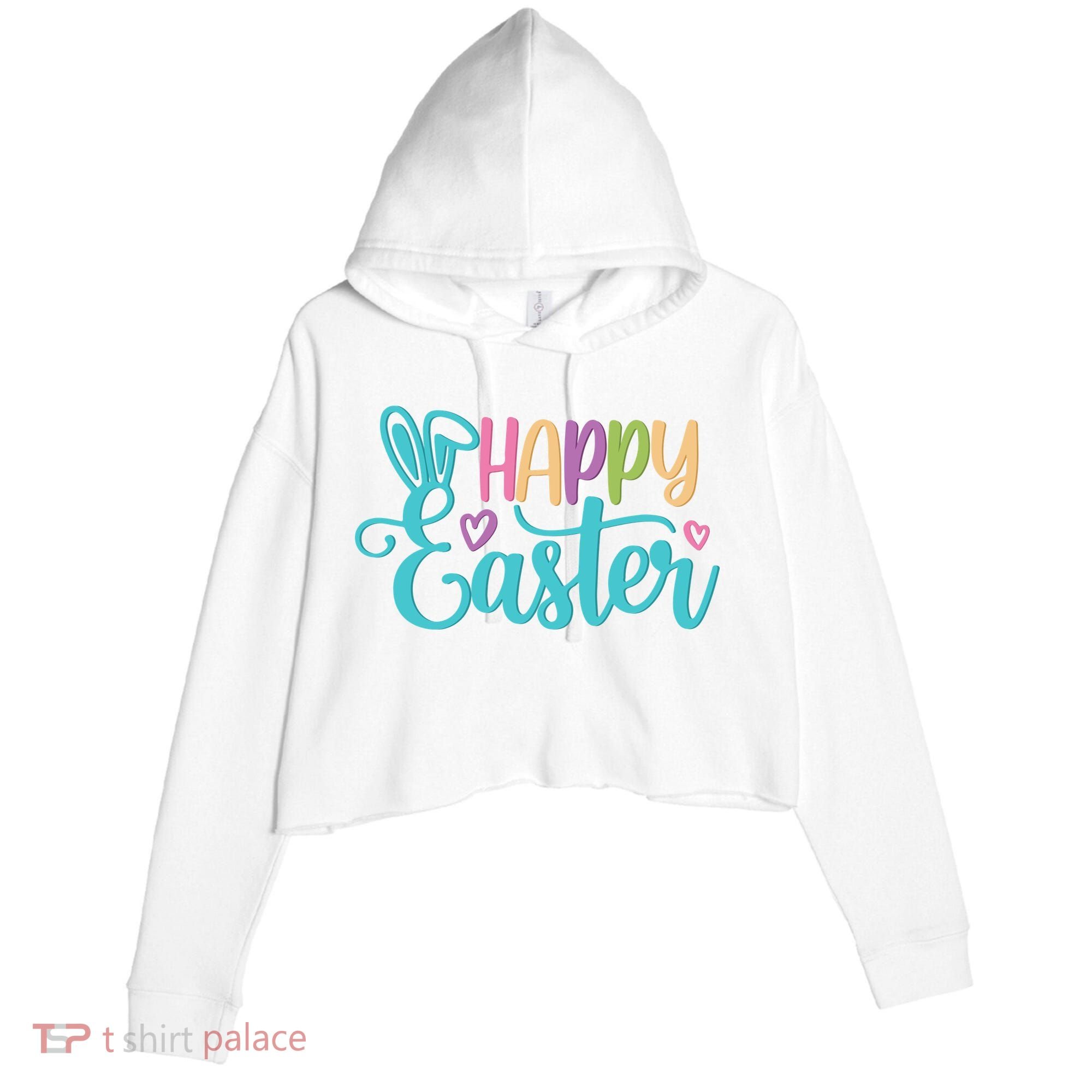 Happy Easter Cute Holiday Crop Fleece Hoodie