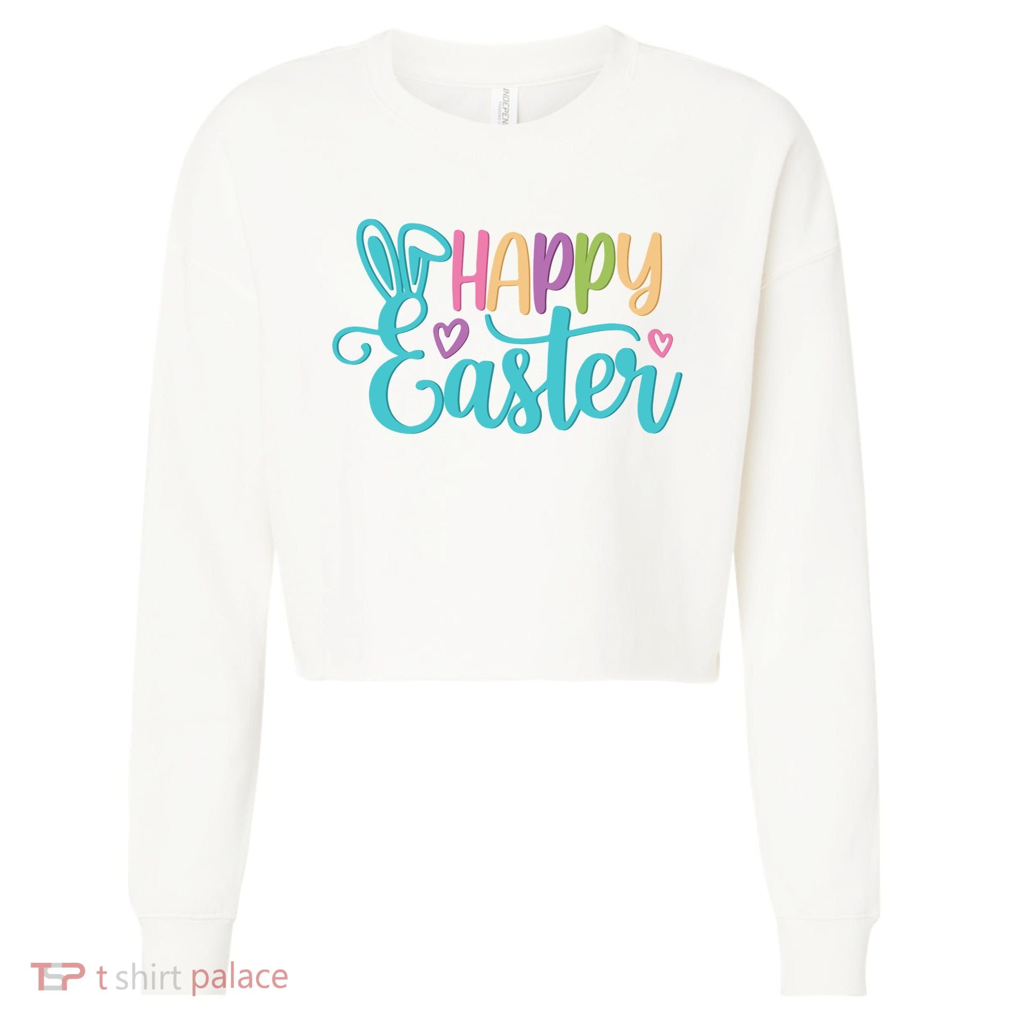 Happy Easter Cute Holiday Cropped Pullover Crew