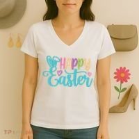 Happy Easter Cute Holiday Women's V-Neck T-Shirt thumb 3