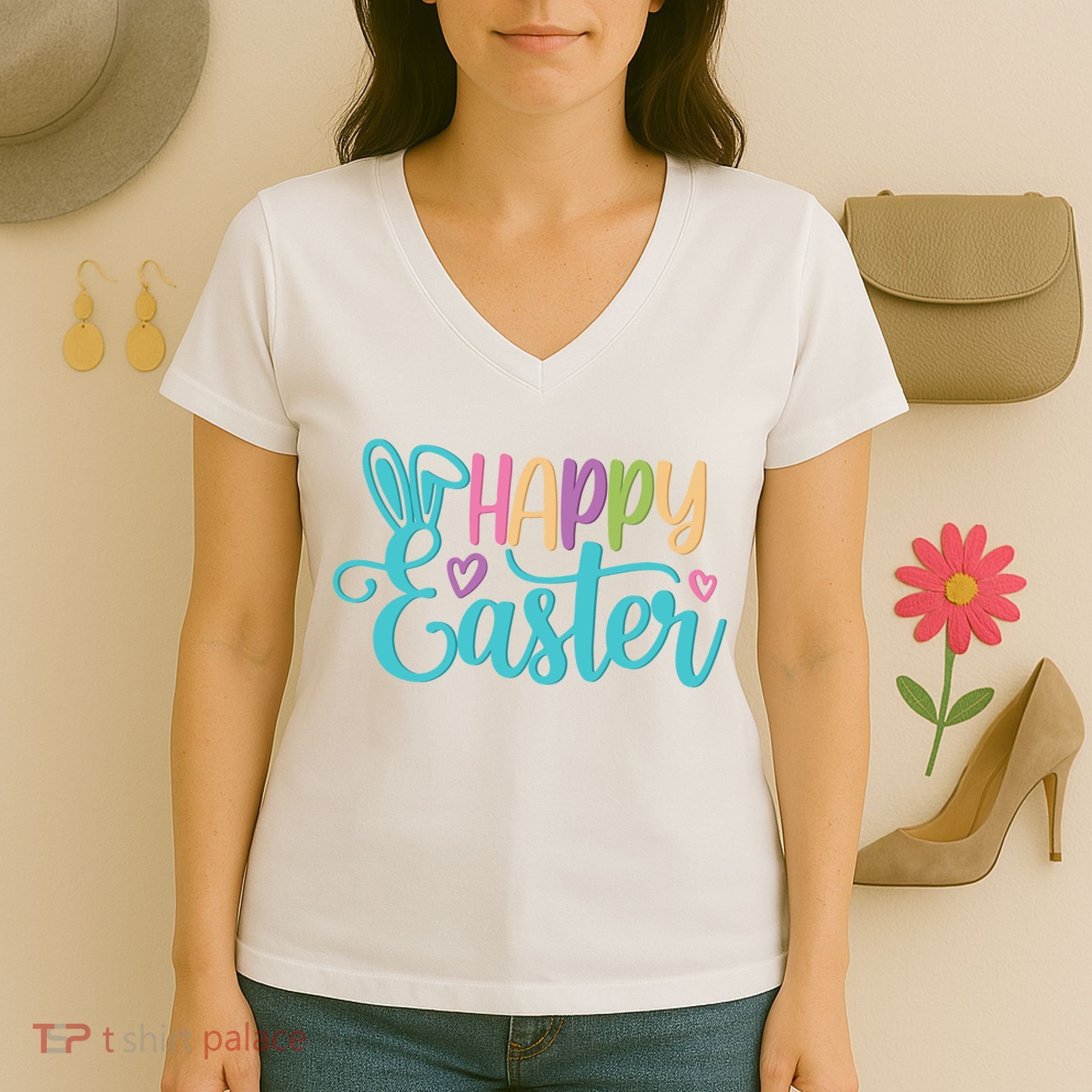 Happy Easter Cute Holiday Women's V-Neck T-Shirt