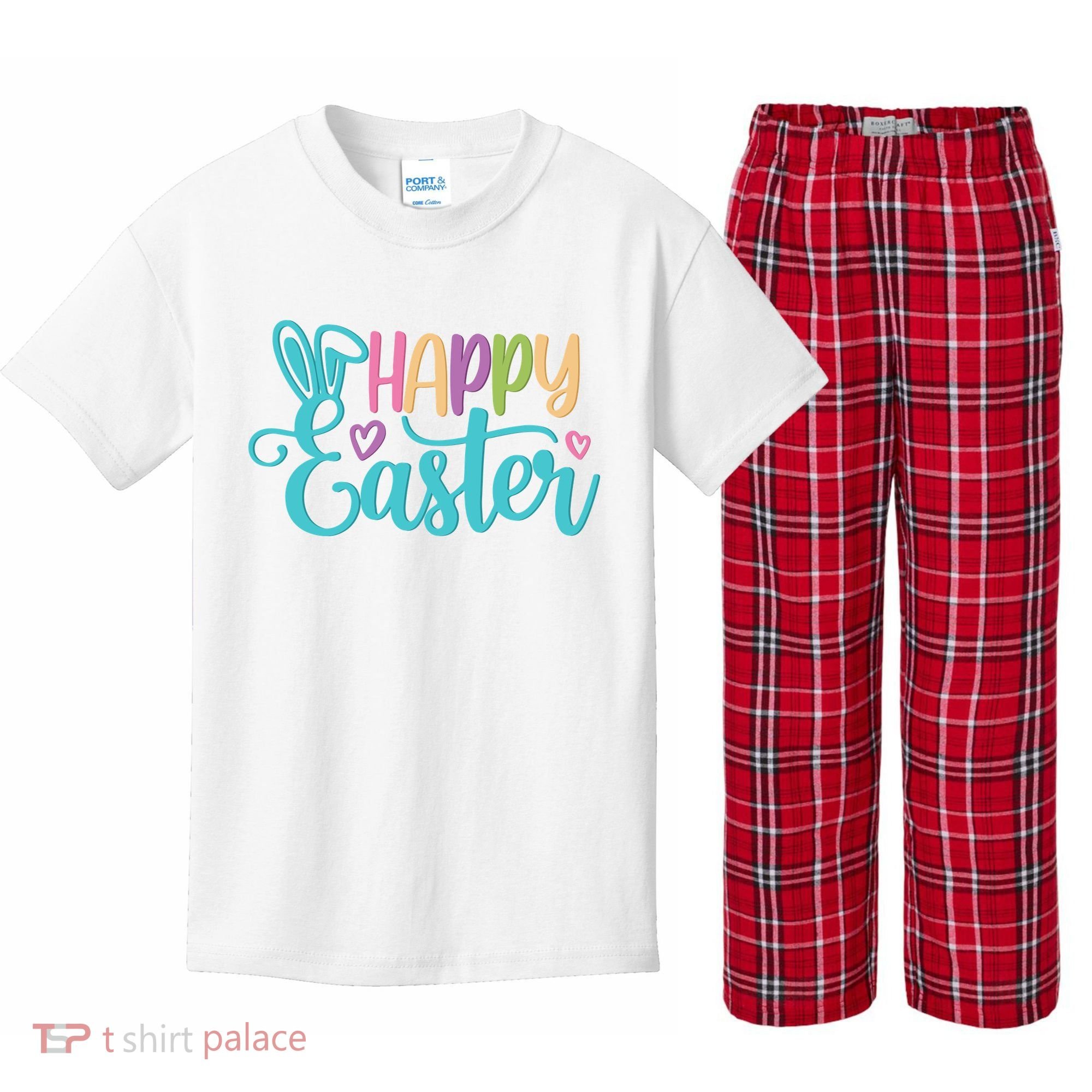 Happy Easter Cute Holiday Kids Plaid Pajama Set