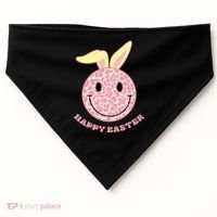 Happy Easter Cute Smile Face Pink Patterns USA-Made Doggie Bandana thumb 0
