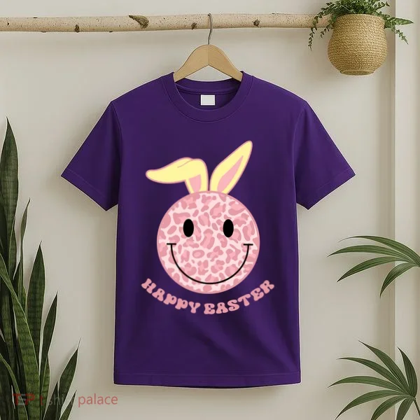 Happy Easter Cute Smile Face Pink Patterns T-Shirt
