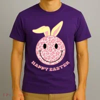 Happy Easter Cute Smile Face Pink Patterns T-Shirt thumb 3
