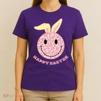 Happy Easter Cute Smile Face Pink Patterns T-Shirt thumb 4