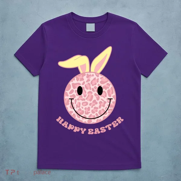 Happy Easter Cute Smile Face Pink Patterns T-Shirt