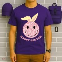 Happy Easter Cute Smile Face Pink Patterns T-Shirt thumb 6