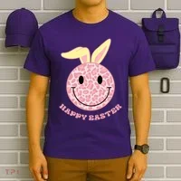 Happy Easter Cute Smile Face Pink Patterns T-Shirt thumb 6