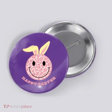 Happy Easter Cute Smile Face Pink Patterns Button