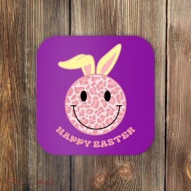 Happy Easter Cute Smile Face Pink Patterns Coaster