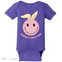 Happy Easter Cute Smile Face Pink Patterns Baby Bodysuit thumb 0