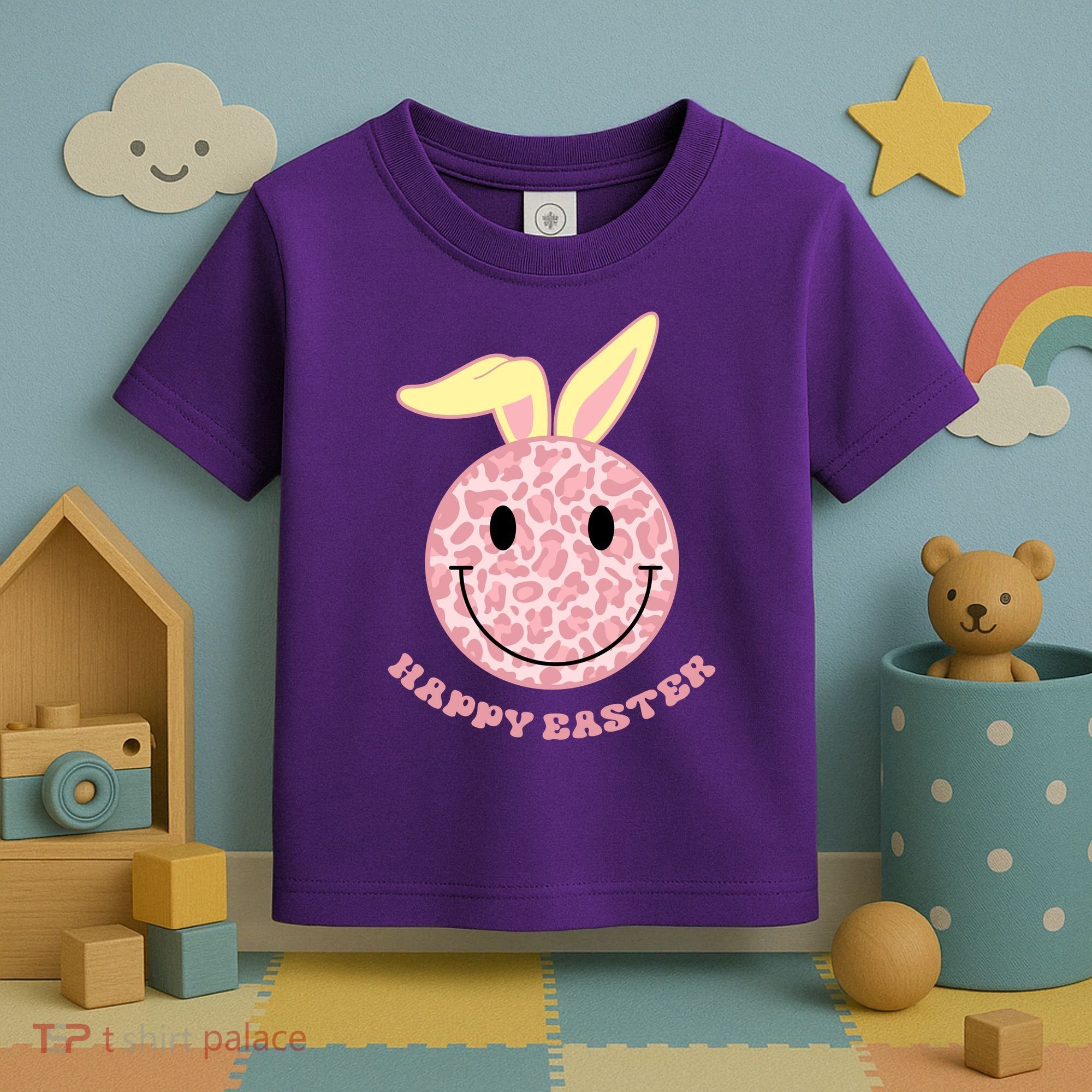 Happy Easter Cute Smile Face Pink Patterns Toddler T-Shirt