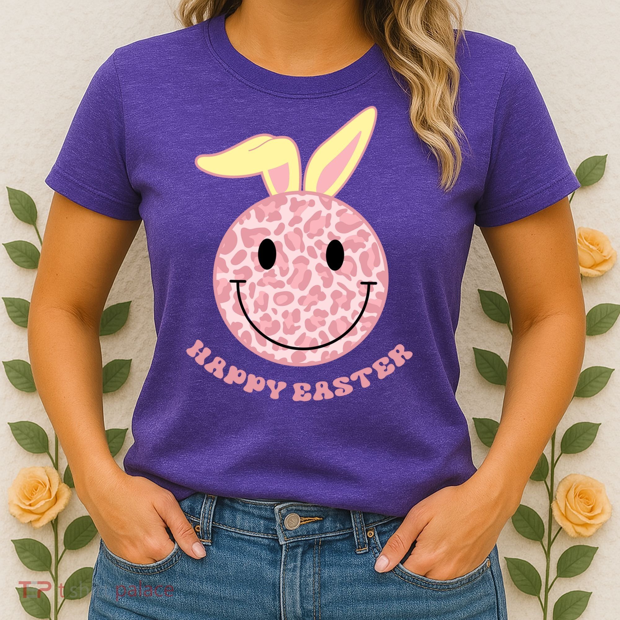 Happy Easter Cute Smile Face Pink Patterns Women's T-Shirt