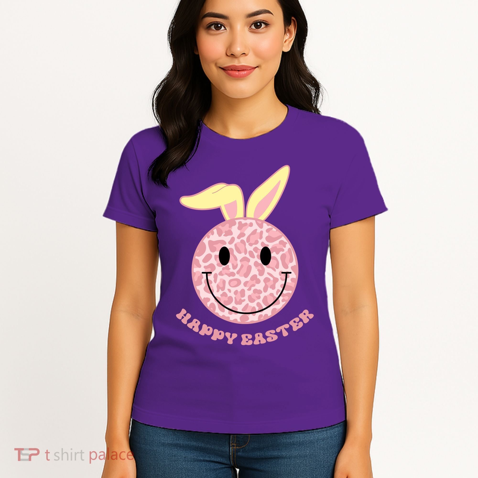 Happy Easter Cute Smile Face Pink Patterns Women's T-Shirt