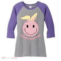 Happy Easter Cute Smile Face Pink Patterns Women's Tri-Blend 3/4-Sleeve Raglan Shirt thumb 0