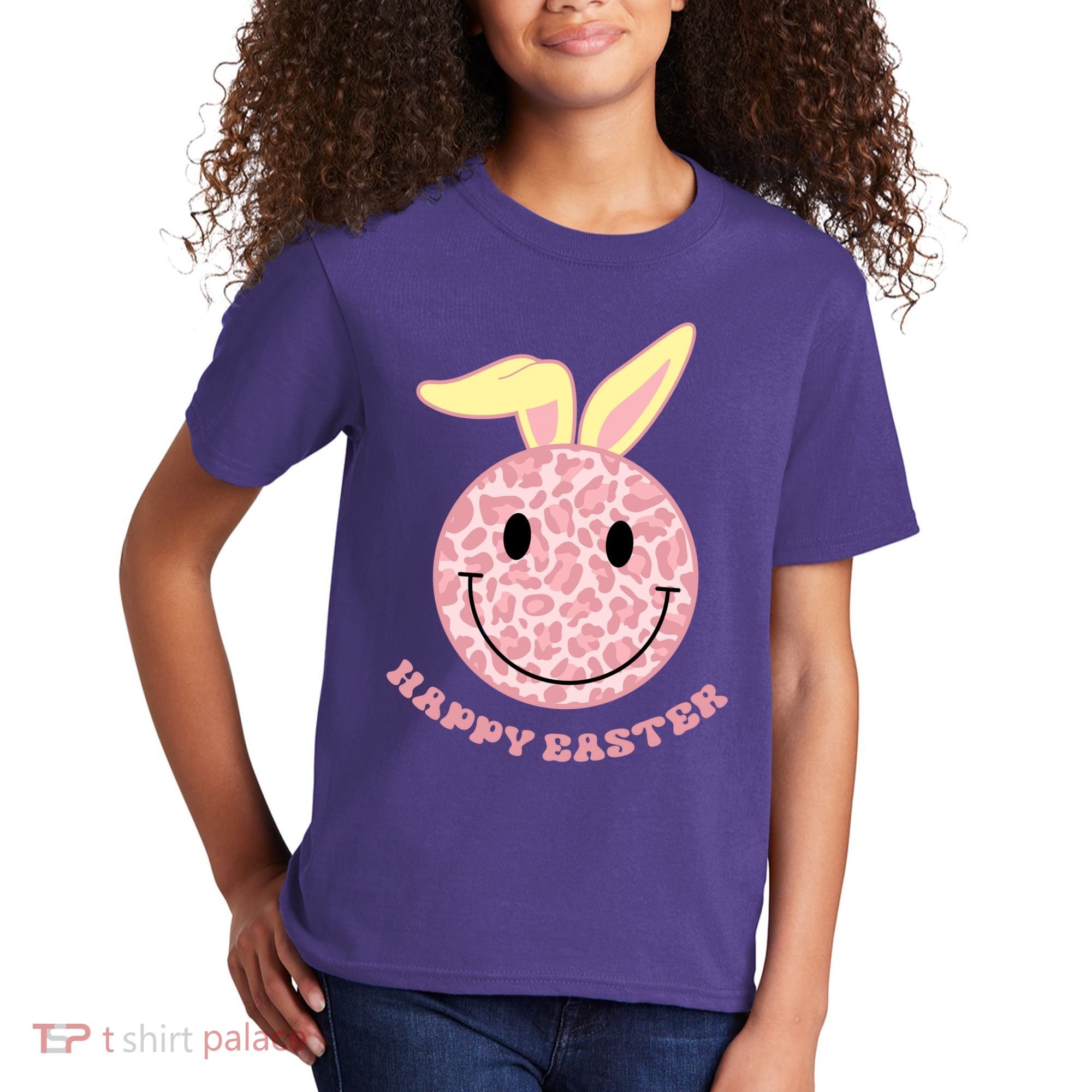 Happy Easter Cute Smile Face Pink Patterns Kids T-Shirt