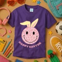 Happy Easter Cute Smile Face Pink Patterns Kids T-Shirt thumb 3