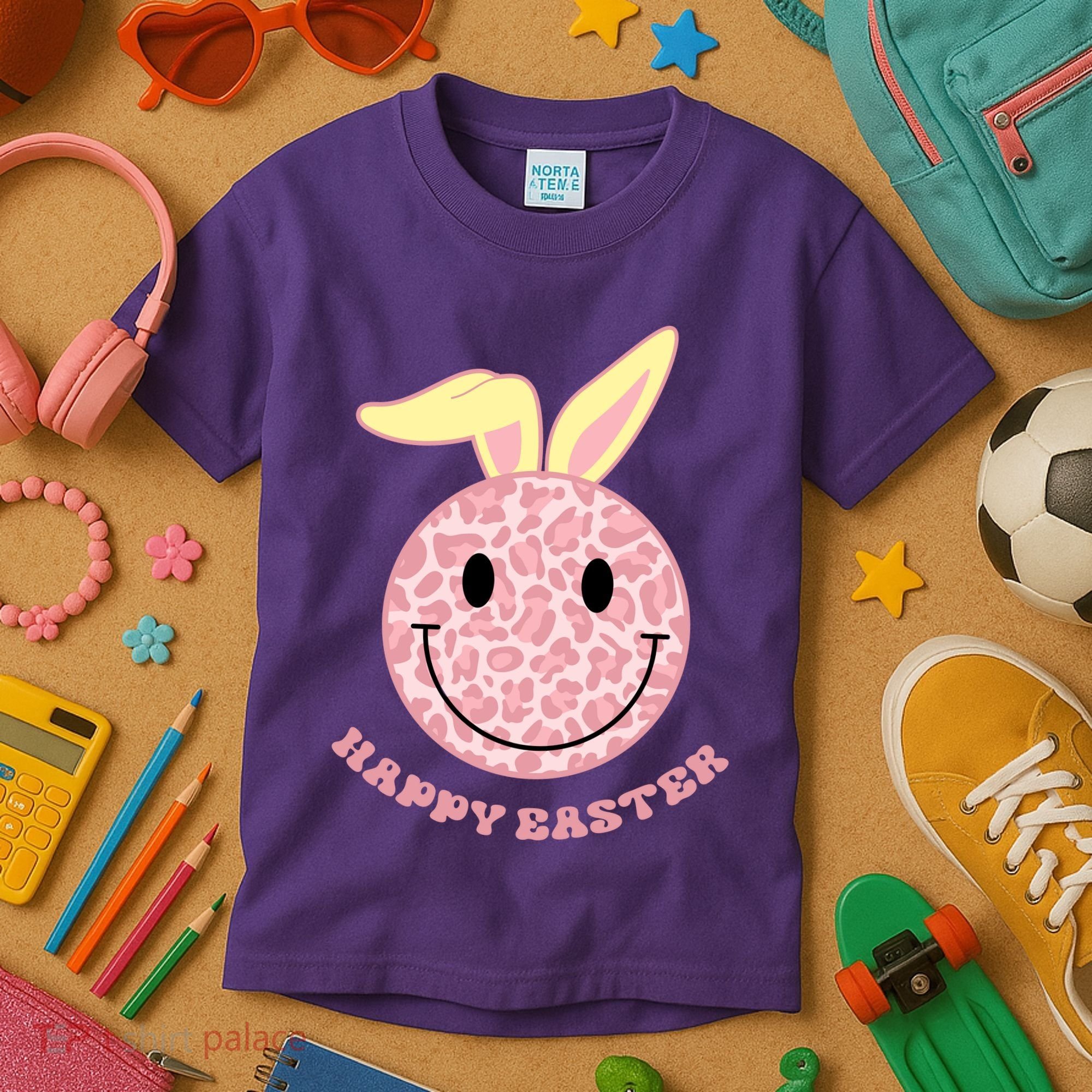 Happy Easter Cute Smile Face Pink Patterns Kids T-Shirt