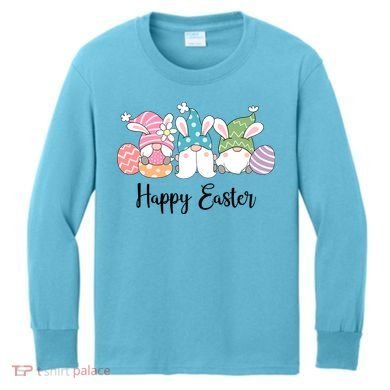 Happy Easter Cute Gnome Holiday Kids Long Sleeve Shirt
