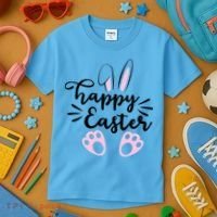 Happy Easter Cute Bunny Holiday Kids T-Shirt thumb 3