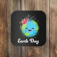 Happy Earth Day Cute Earth With Floral Wreath Coaster thumb 0
