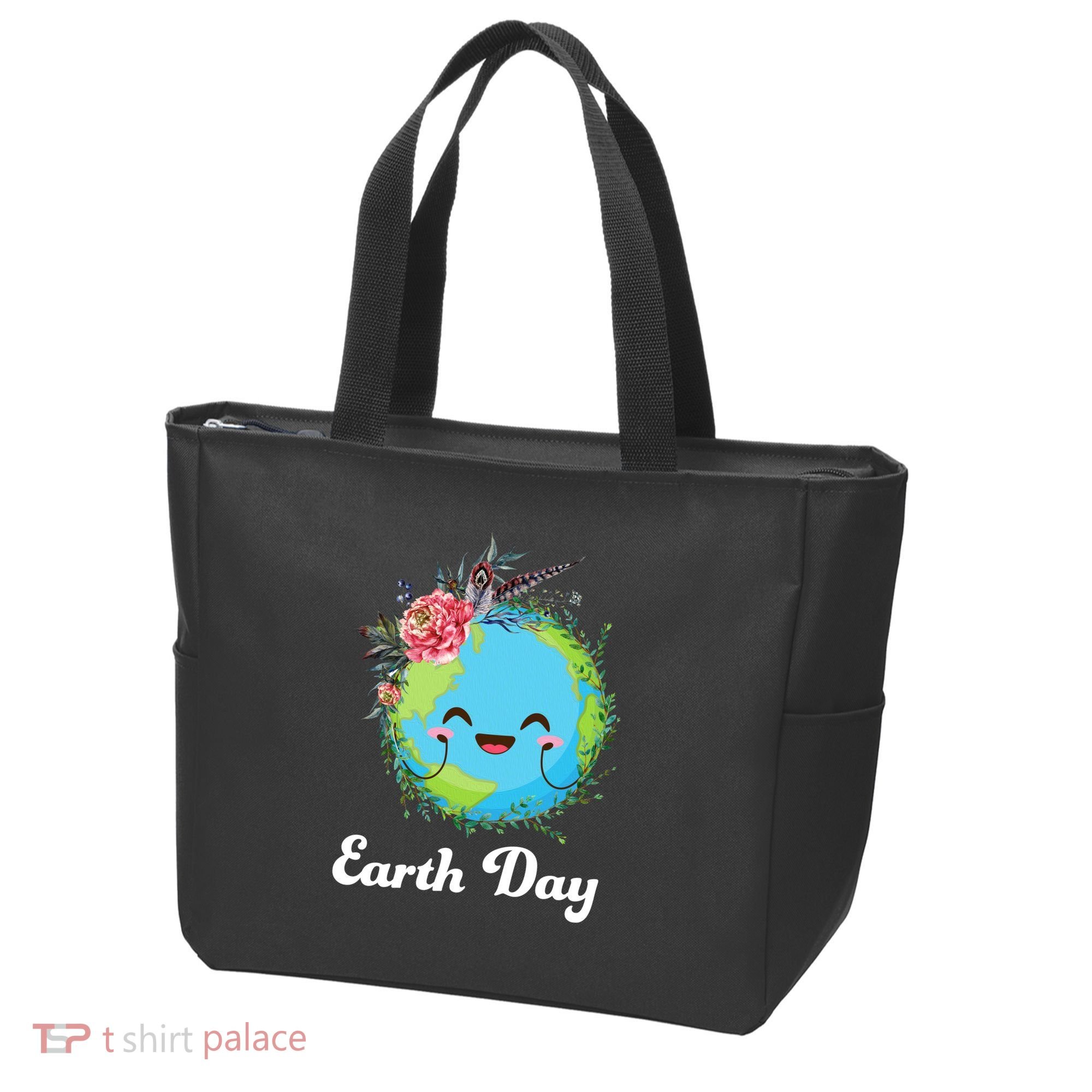 Happy Earth Day Cute Earth With Floral Wreath Tote Bag
