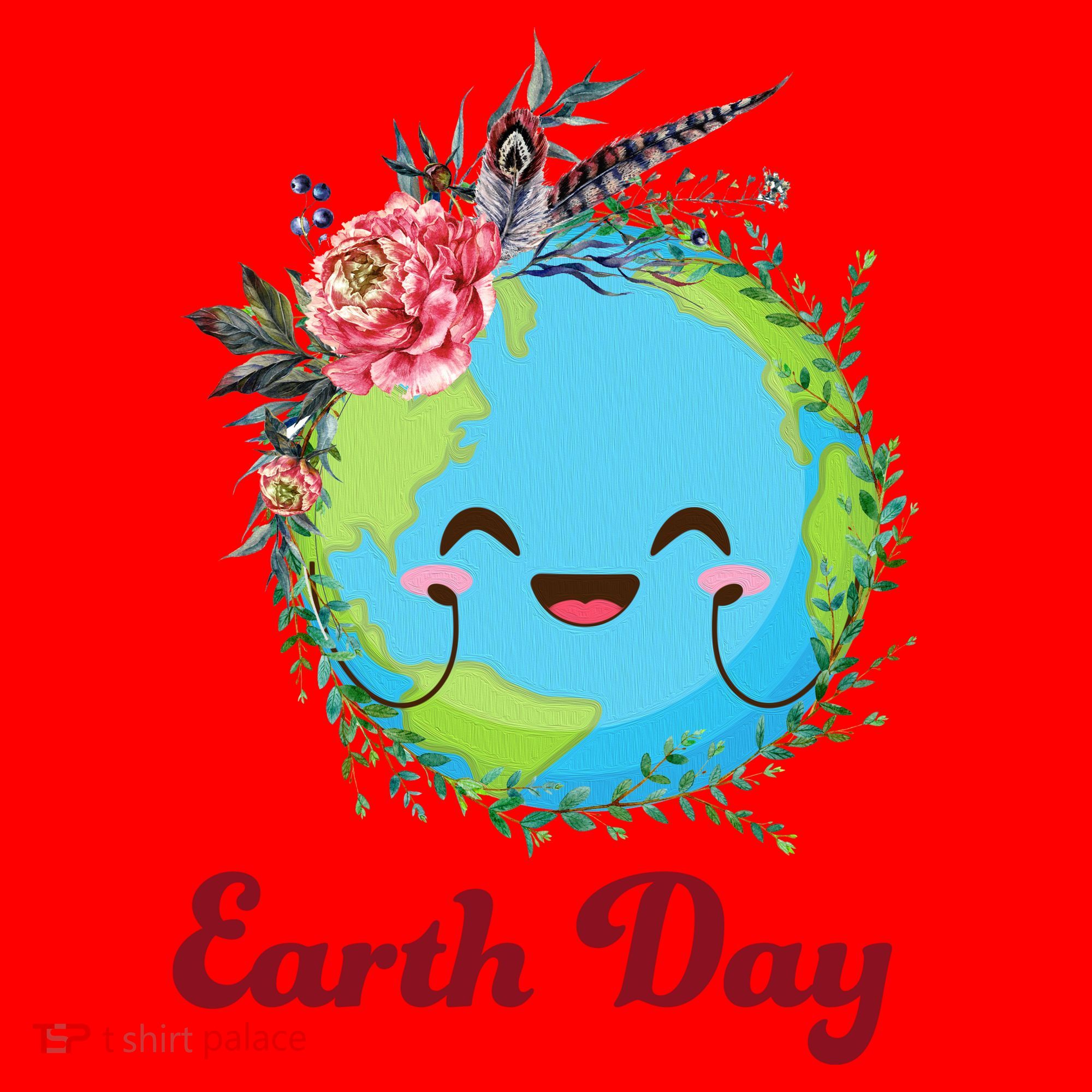 Happy Earth Day Cute Earth With Floral Wreath Santa Hat