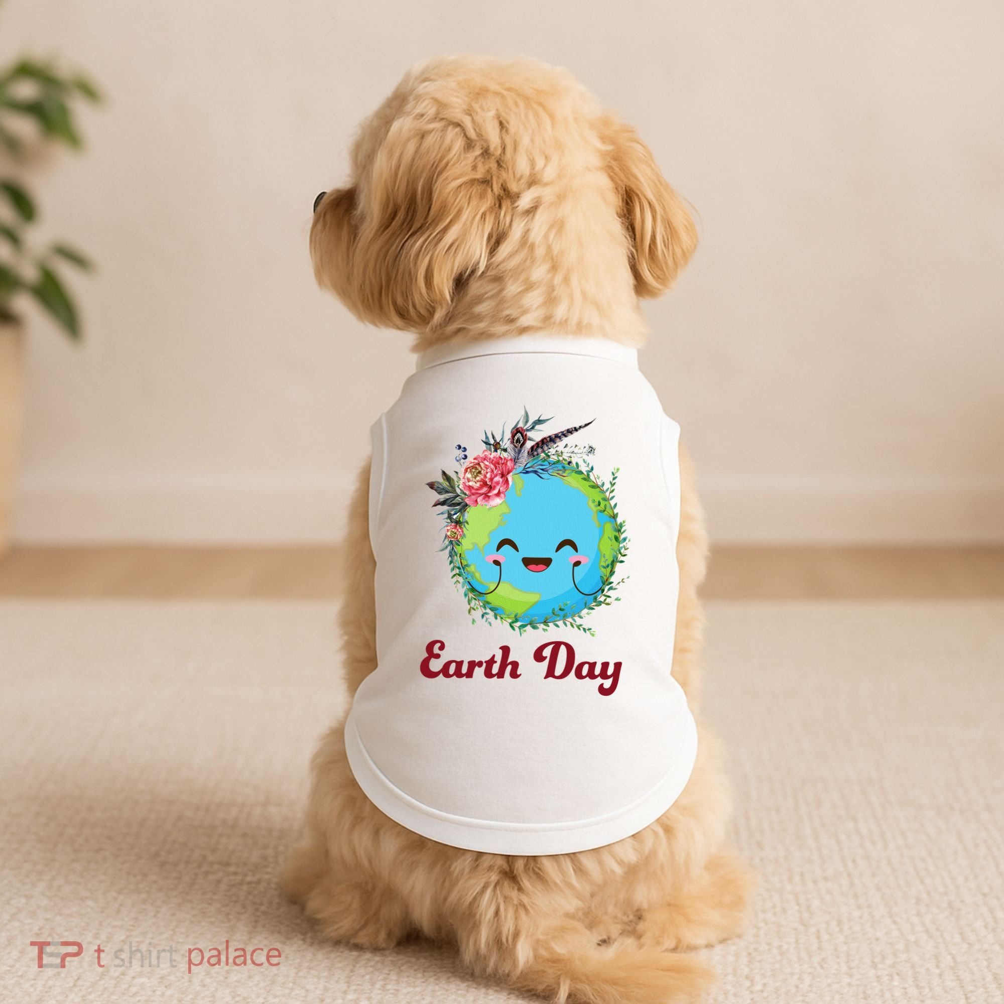Happy Earth Day Cute Earth With Floral Wreath Doggie Tank