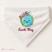 Happy Earth Day Cute Earth With Floral Wreath USA-Made Doggie Bandana thumb 0