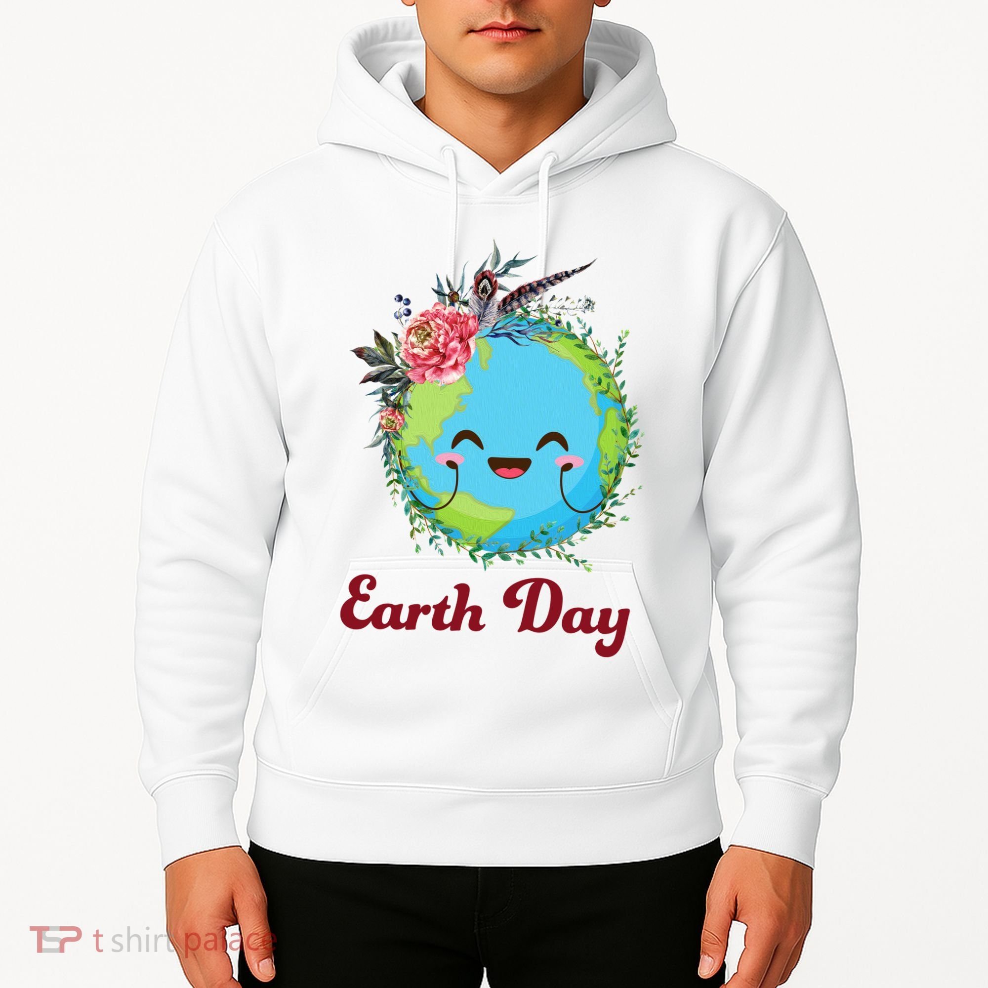 Happy Earth Day Cute Earth With Floral Wreath Hoodie