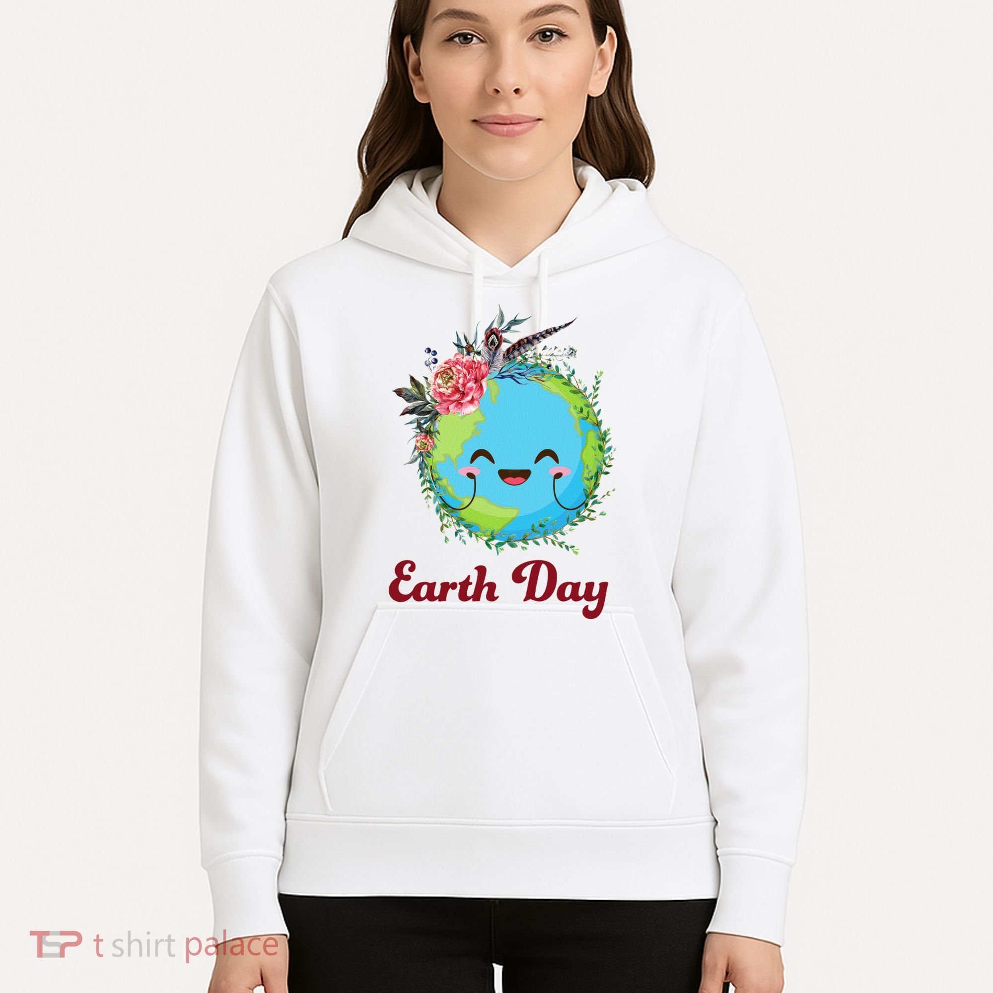 Happy Earth Day Cute Earth With Floral Wreath Hoodie