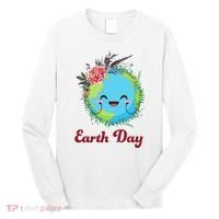 Happy Earth Day Cute Earth With Floral Wreath Long Sleeve Shirt thumb 0