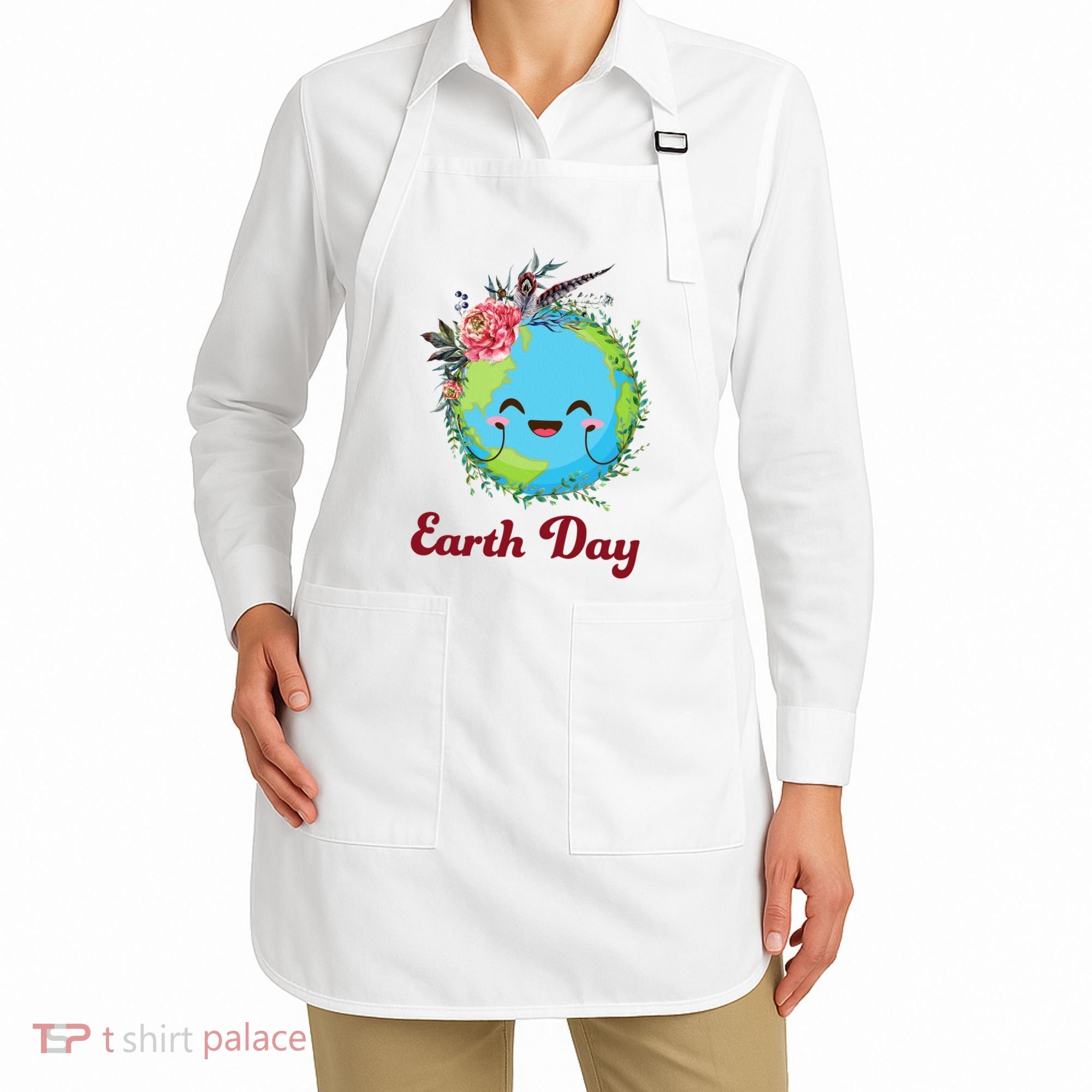 Happy Earth Day Cute Earth With Floral Wreath Apron
