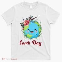 Happy Earth Day Cute Earth With Floral Wreath T-Shirt thumb 0