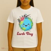 Happy Earth Day Cute Earth With Floral Wreath T-Shirt thumb 4