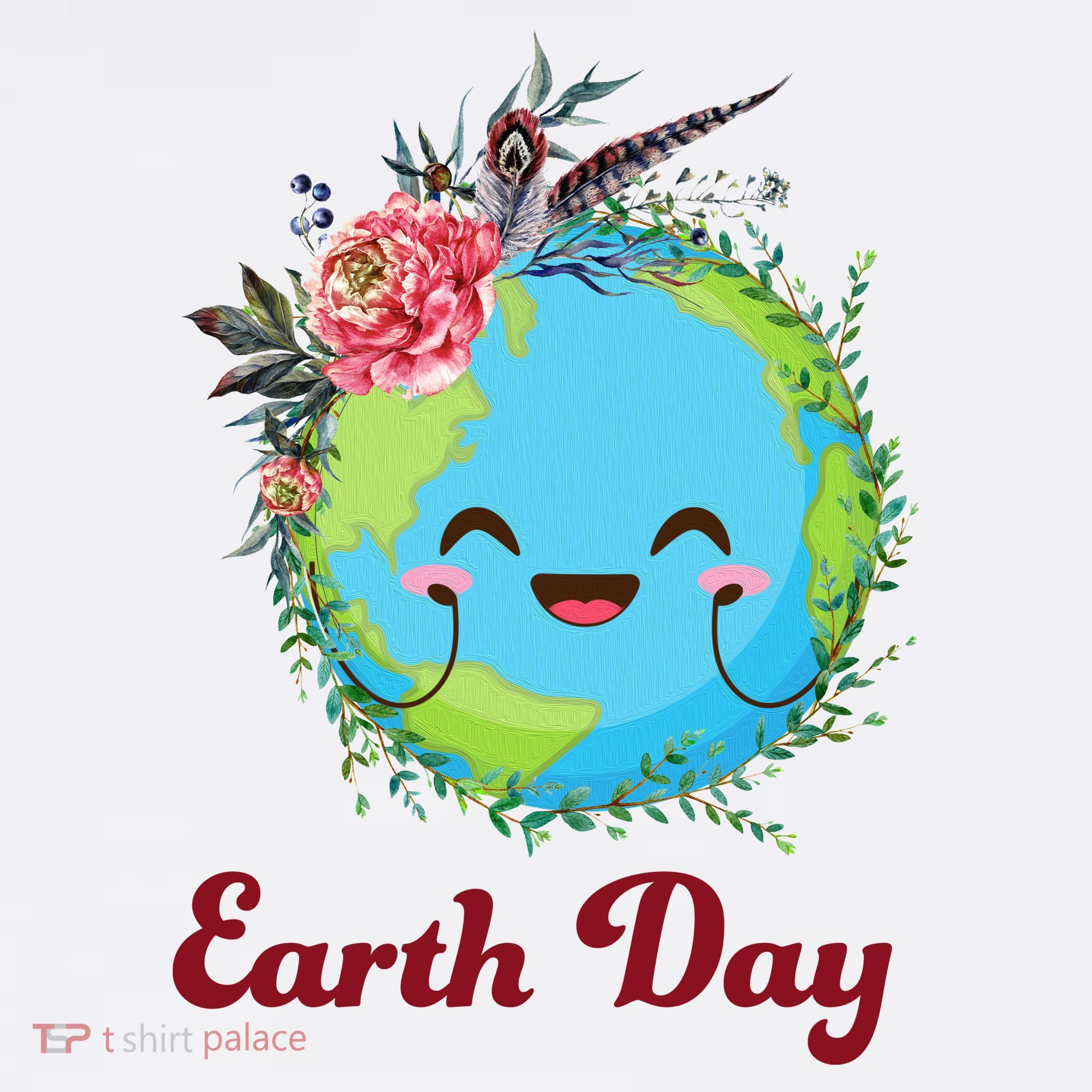 Happy Earth Day Cute Earth With Floral Wreath T-Shirt