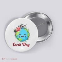 Happy Earth Day Cute Earth With Floral Wreath Button thumb 0