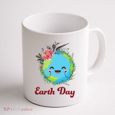 Happy Earth Day Cute Earth With Floral Wreath Coffee Mug back
