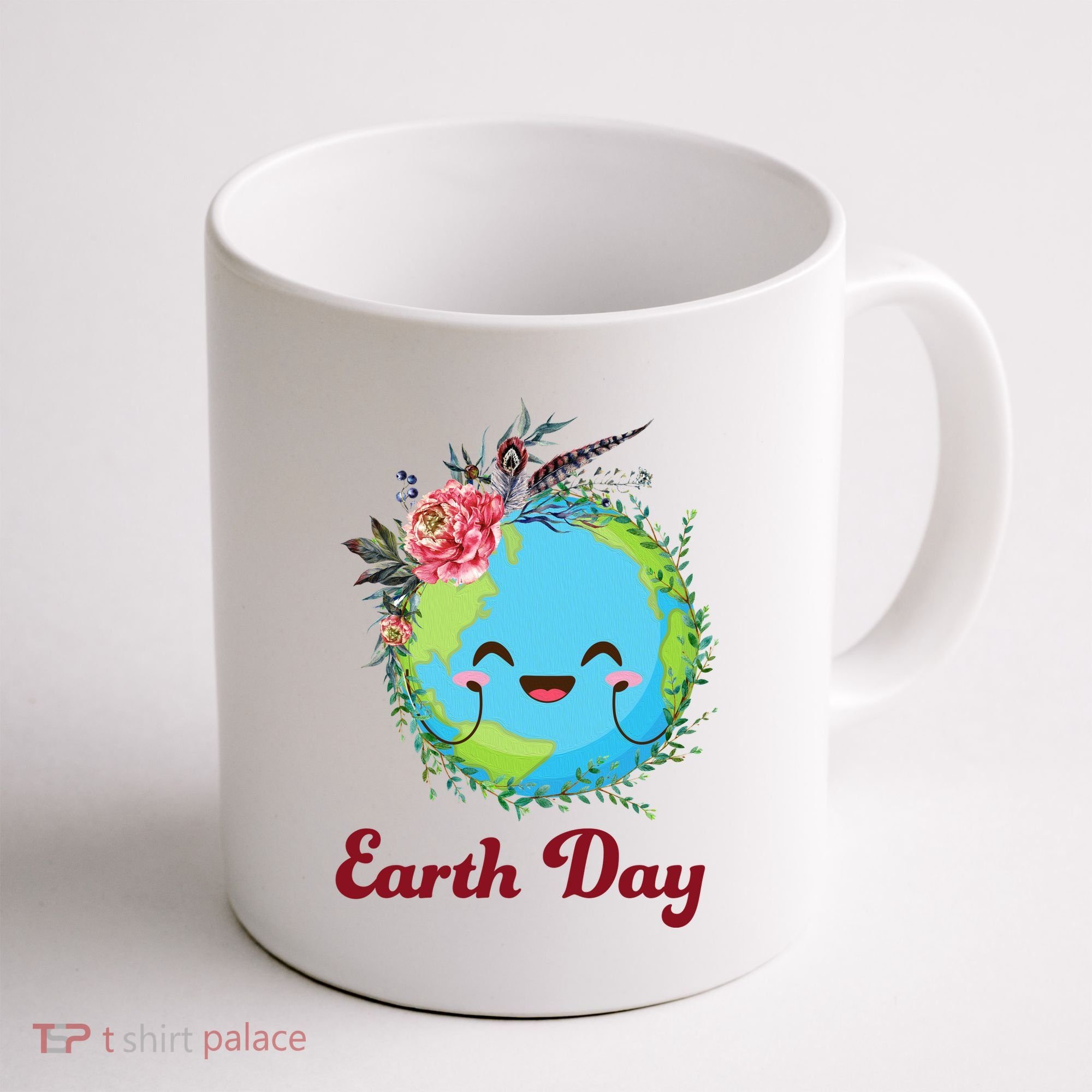 Happy Earth Day Cute Earth With Floral Wreath Coffee Mug