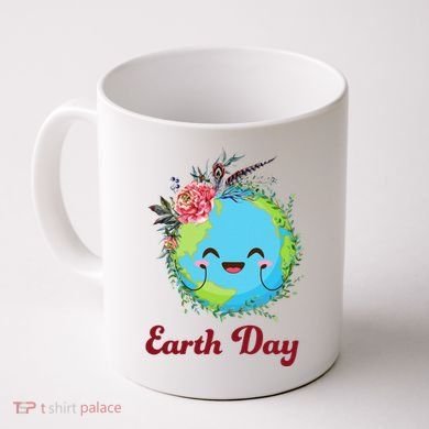 Happy Earth Day Cute Earth With Floral Wreath Coffee Mug
