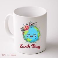 Happy Earth Day Cute Earth With Floral Wreath Coffee Mug thumb 0