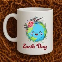 Happy Earth Day Cute Earth With Floral Wreath Coffee Mug thumb 2
