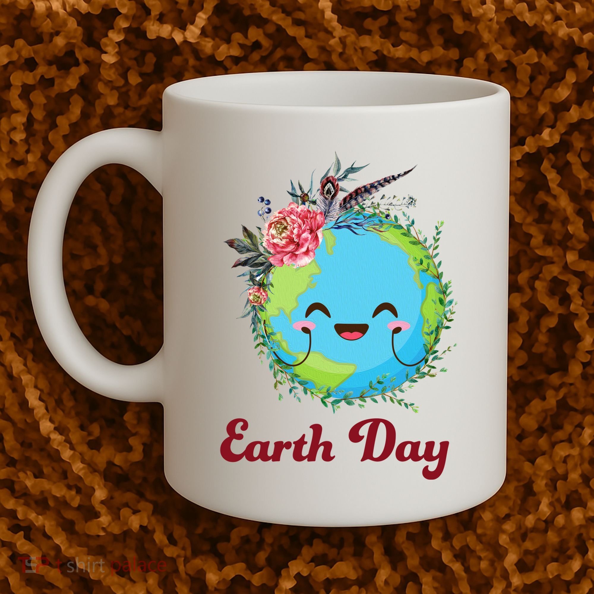 Happy Earth Day Cute Earth With Floral Wreath Coffee Mug