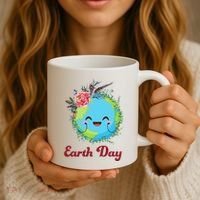 Happy Earth Day Cute Earth With Floral Wreath Coffee Mug thumb 3