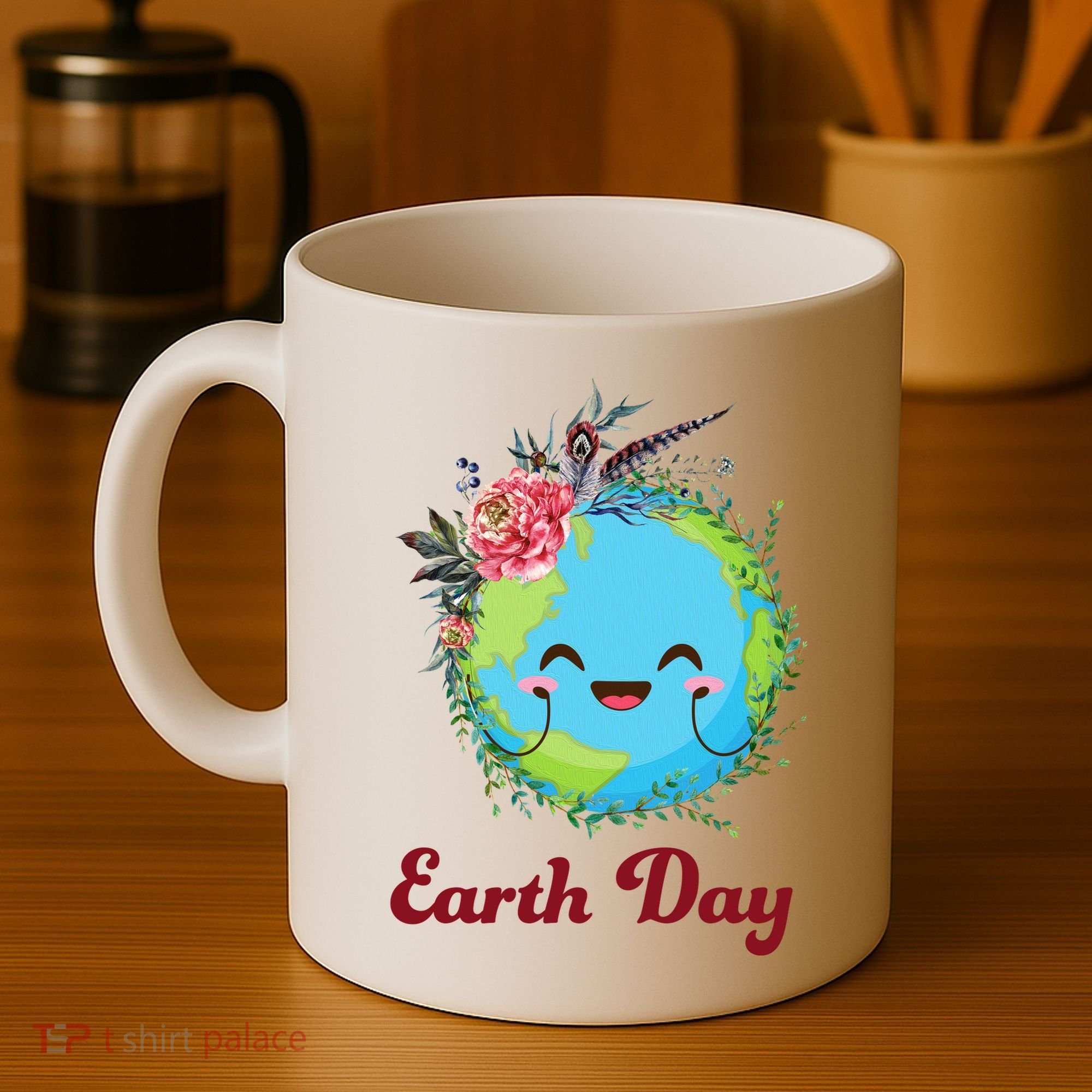 Happy Earth Day Cute Earth With Floral Wreath Coffee Mug